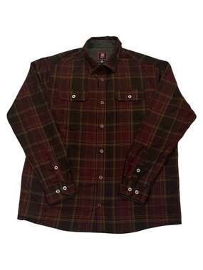 Swiss Tech Men's Size Large Burgundy Plaid Flannel Button Up Long Sleeve Shirtt